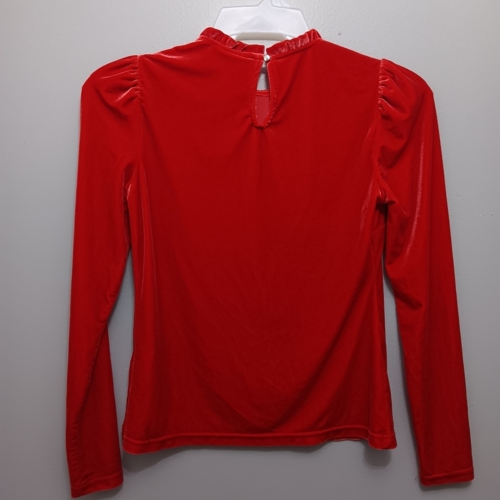 Maison Jules women's velvet red top size S long sleeve - Picture 3 of 5